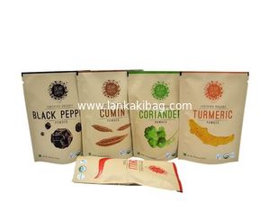 China Resealable Zipper Stand Up Packaging Custom Design Logo Printing Brown Kraft Paper Spice Bags supplier