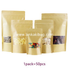 China Doypack Resealable k Brown Kraft Paper Standing Up Pouches Food Grade Packaging Zipper Bags With Frosted Window supplier