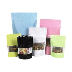 China Food Packaging Maple Leaf Pattern Printed Zipper Bag Kraft Paper Aluminum Foil Inside Stand Up Colorful Window Pouch supplier