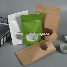 China food grade Doypack k Brown green White craft Kraft Paper Standing Up Pouch bag with zipper and clear window supplier