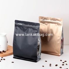 China quad seal block bottom flat bottom coffee packing bag fully matte black coffee bag for 125g 250g 500g 1KG 2KG supplier