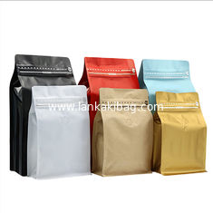 China Coffee Bean Food Packaging Resealable Eight Side Sealing Flat Bottom Stand UP Zipper Bag With Valve supplier