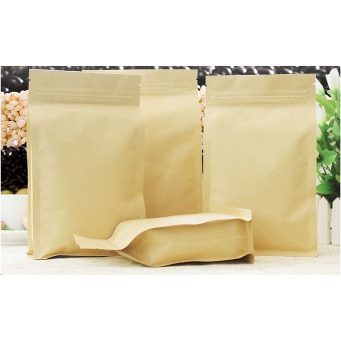 Flat Bottom Zipper Food Bag Brown Kraft Paper Bag With Window For Food