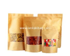 China Food grade Resealable zipper pouch brown kraft paper bag with window seeds bag supplier