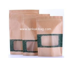 China Stand Up k Packaging Brown Or White Small Kraft Paper Bag With Clear Window supplier