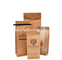 China Custom Printing Kraft Paper Resealable Food Packaging Brown Craft Bags With Ties And Valve supplier