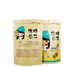 China High Quality Custom Printed Flat Bottom Stand Up Kraft Paper Bags Food Packaging With Window And k supplier