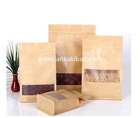China Stand Up Transparent Resealable food packaging kraft paper with window and k for Coffee Bean supplier