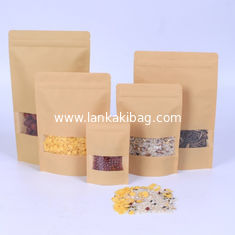 China Standing Up Food Grade Brown Kraft Paper Zipper Poly Bags with Clear Window supplier