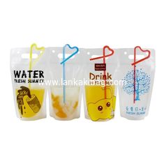 China Clear Drink Pouch Heavy Duty Hand-held Reclosable Zipper Heat-proof Plastic Stand Up Juice Pouch With Straws supplier