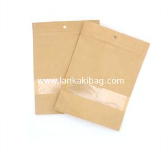 China Retail Sale 20*30*5CM Plastic Stand Up Brown Zipper Kraft Paper Bag With Window supplier