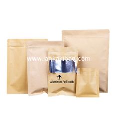 China Flat Bottom Resealable Kraft brown paper bags with zipper foil lined for Food supplier