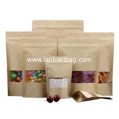 China Doypack k Brown White Kraft Craft Paper Standing Up Pouches Food Packaging Zipper Bags With Window supplier