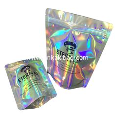 China Custom printed logo hologram mylar zipper bag /printed holographic plastic bag supplier