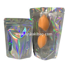 China Front clear Mylar Holographic Packaging Bag for Cosmetics Beauty Sponge Packaging supplier