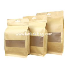 China Food grade material ziplock flat bottom kraft paper bag with clear window and notch supplier
