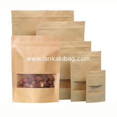 China Food Grade Kraft Paper Stand Up Zipper Pouches With Clear Window For Food Packaging supplier