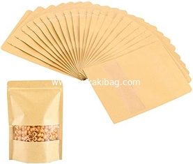 China Kraft Paper Stand Up Bags with Clear Window, Grade Kraft Paper Resealable, Food Packaging Kraft Ziplock Bags supplier