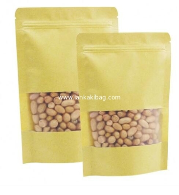 Matte Clear Window recycled kraft paper bags with bottom gusset for food supplier