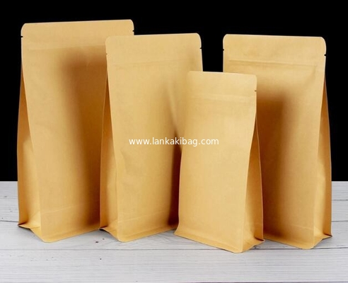 Compostable Recyclable Zipper Lock Kraft Paper Aluminum Flat Bottom Coffee Tea Food Bag supplier