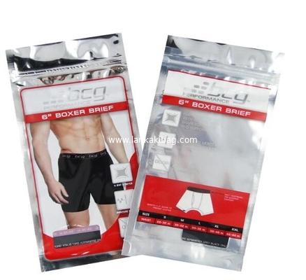 Custom printed eco friendly 3-Sides Sealed Aluminum Foil Zip lock plastic bags for underwear packing supplier