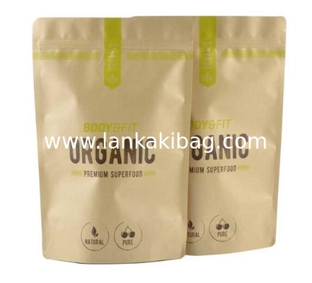 resealable zipper printed  kraft paper stand up pouch powder packaging bags supplier