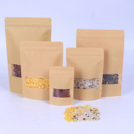 Standing Up Food Grade Brown Kraft Paper Zipper Poly Bags with Clear Window supplier