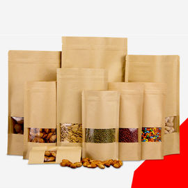 Standing Up Food Grade Brown Kraft Paper Zipper Poly Bags with Clear Window supplier