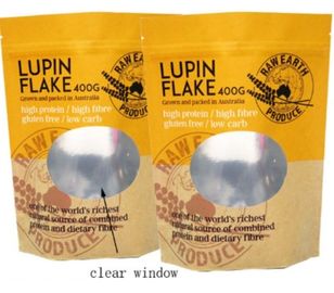 Eco friendly stand up food plastic paper bag pouch custom bag made of kraft paper with window supplier