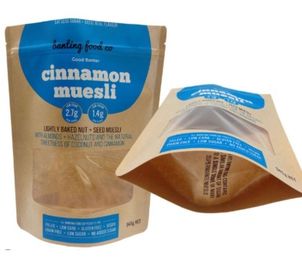 Eco friendly stand up food plastic paper bag pouch custom bag made of kraft paper with window supplier