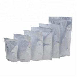 Food grade resealable retail stand up barrier pouch silver poly aluminum foil zipper bag for packaging snack/candy/tea supplier