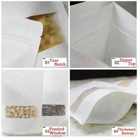 White Doypack Stand Up Pouch k Kraft Paper Bags With Clear Window And Zipper supplier