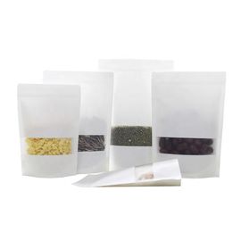 White Doypack Stand Up Pouch k Kraft Paper Bags With Clear Window And Zipper supplier