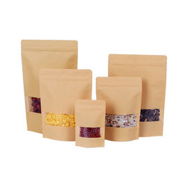 Low Price Stand-Up Kraft Paper Zipper Pouch Bag With Clear Window supplier