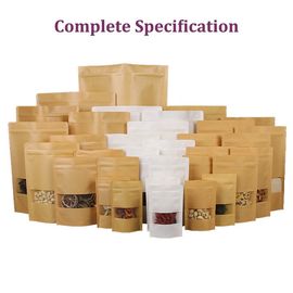 Doypack k Brown White Kraft Craft Paper Standing Up Pouches Food Packaging Zipper Bags With Window supplier