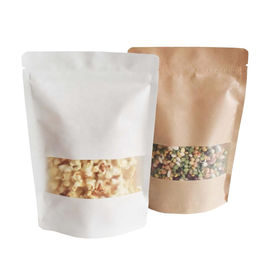 Doypack k Brown White Kraft Craft Paper Standing Up Pouches Food Packaging Zipper Bags With Window supplier