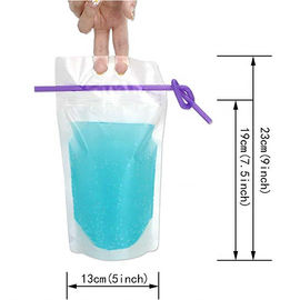 Heat-Proof Plastic Stand Up Juice Pouch With Straws Clear Drink Pouch Heavy Duty Hand-held Reclosable Zipper supplier