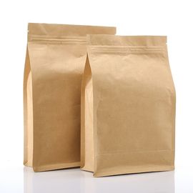 china Factory manufacture Recyclable square flat bottom zipper kraft paper bag for food packaging supplier