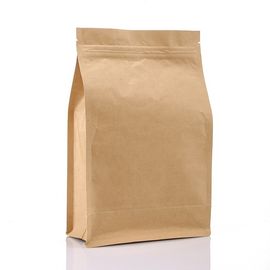 china Factory manufacture Recyclable square flat bottom zipper kraft paper bag for food packaging supplier