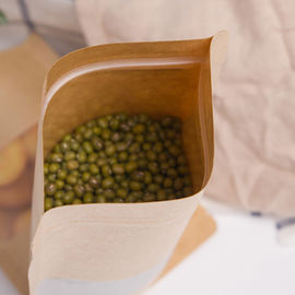 Food Grade Zipper white brown kraft paper bags with clear window and zipper supplier