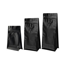 Eight-sided zipper bag flat bottom black aluminum foil k bags stand up pouches for air valve coffee bean wholesale supplier