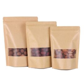 Retail Sale 20*30*5CM Plastic Stand Up Brown Zipper Kraft Paper Bag With Window supplier