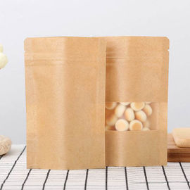 Retail Sale 20*30*5CM Plastic Stand Up Brown Zipper Kraft Paper Bag With Window supplier