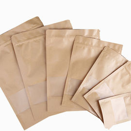 Retail Sale 20*30*5CM Plastic Stand Up Brown Zipper Kraft Paper Bag With Window supplier