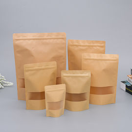 Retail Sale 20*30*5CM Plastic Stand Up Brown Zipper Kraft Paper Bag With Window supplier