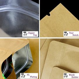 Flat Bottom Resealable Kraft brown paper bags with zipper foil lined for Food supplier