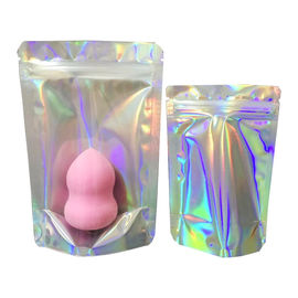 Hot stamp print holographic mylar bag smell proof Doypacks for makeup sponge supplier