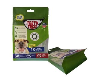 Custom flat bottom stand up pouch PE k plastic bags for dog food packaging supplier