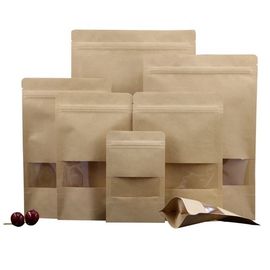 Doypack k Brown White Kraft Craft Paper Standing Up Pouches Food Packaging Zipper Bags With Window supplier