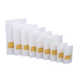 Custom Food Packaging Bag Standup White Kraft Paper Zipper Bag with Window for Food Wholesale supplier